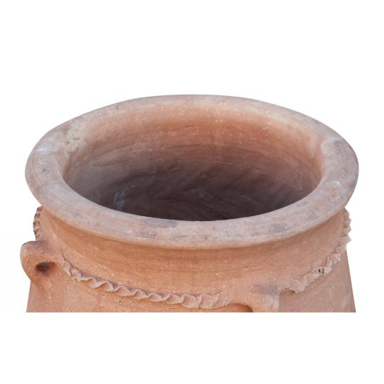 mediteran rucne vyrobena terakotova kvetinac cervena na podstavci kovane zelezo zahradna dekoracia vaza dekoracia amfora s uchami terakota vintage zahradna dekoracia.jpg
